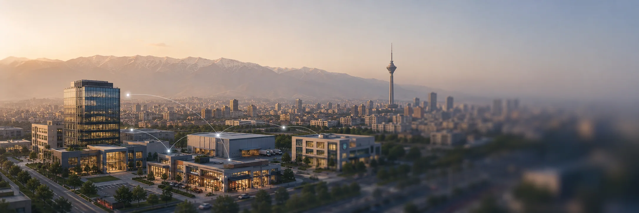 نمای تهران و کسبوکارهای متصل در غروب